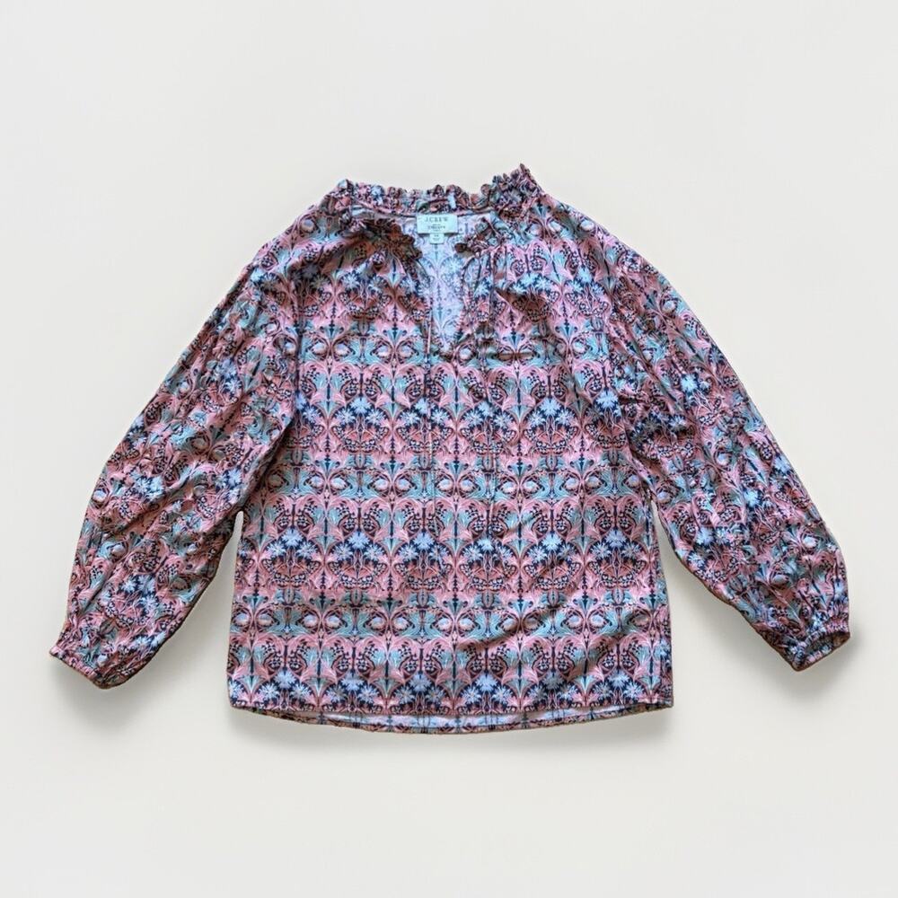 J.Crew Womens Shirt Pink Flowers Liberty Fabric Cottagecore Minimalist XS
